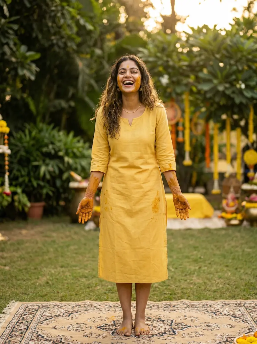 Haldi — Golden hour. Turmeric glow. Joyful chaos.