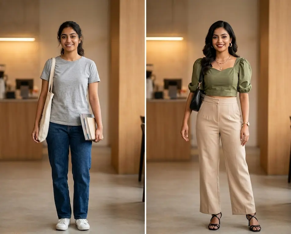 MEERA, 26 — before and after style transformation